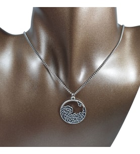 Orora Bronz/Gümüş/Bakır Renk 30mm Dalga Figürlü Kolye (Gümüş)