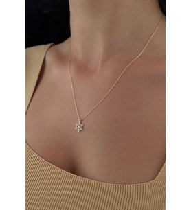 14 Ayar Altın Taşlı Kar Tanesi Kolye (Rose)