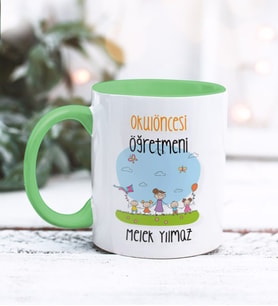 Kişiye Özel Okul Öncesi Öğretmeni Tasarımlı Kupa Bardak (Yeşil)