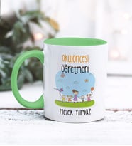 Kişiye Özel Okul Öncesi Öğretmeni Tasarımlı Kupa Bardak (Yeşil)