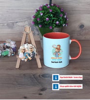 Babalar Günü Hediyesi Kupa Bardak Beyaz ve Fotoğraflı Ahşap Anahtarlık Hediye Babaya Hediye (Model 13)