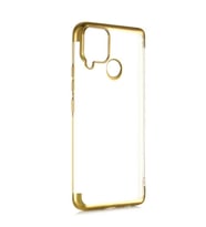 Realme C15 Kılıf Zore Dört Köşeli Lazer Silikon Kılıf (Gold)