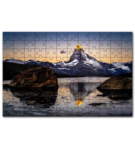 Cakapuzzle Karlı Dağlar ve Altın Rengi Zirve Puzzle Yapboz MDF (Ahşap) (255 Parça)