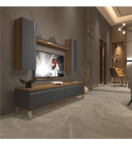 Decoraktiv Eko 5D Mdf Std Krom Ayaklı Tv Ünitesi Tv Sehpası - Beyaz - Pera (Pera - Antrasit)