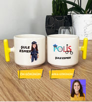 Kişiye Özel Karikatürlü Polis Hediye T Kupa Bardak Kadın Polise Polisler Günü Hediyesi (Sarı)