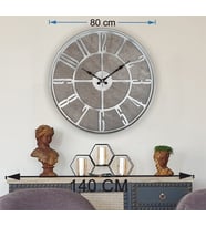 Markakanvas Gri  Metal Kasalı Mermer Desenli  Duvar Saati  ( Çap 50 cm -Çap 80 cm ) (Gri)