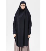 Kadın Tesettür Medine İpeği Çarşaf Üstü Peçeli Sufle Hijab (Lacivert)