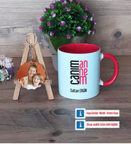 Anneye Hediye Kupa Bardak Beyaz ve Fotoğraflı Ahşap Anahtarlık Hediye (Model 2)