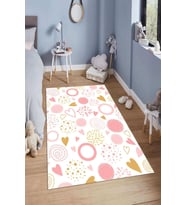 Dijital Baskılı Kaymaz Taban Yıkanabilir Kolay Temizlenir Modern Çocuk Odası Halısı NDÇ-HP-597 (Beyaz-Pembe)