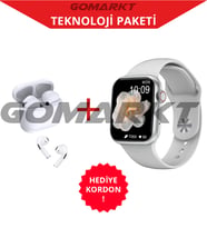 Xiaomi Uyumlu Watch 7 Pro Max Smart Watch Çift Tuş Aktif  Yeni Sürüm ve Yüksek Ses Kaliteli Pro 5 Bluetooth Kulaklık (Gümüş)