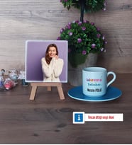 Laboratuvar Teknikeri Fotoğraflı Dekoratif Taş, Ahşap Altlıklı Türk Kahvesi Fincanı Hediye (Model 5)