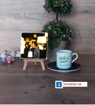Çevre Mühendisi Fotoğraflı Dekoratif Taş, Ahşap Altlıklı Türk Kahvesi Fincanı Hediye (Model 7)
