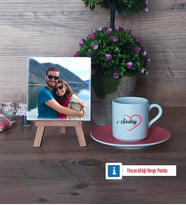 Sevgiliye Hediye Fotoğraflı Dekoratif Taş, Ahşap Altlıklı Türk Kahvesi Fincanı Hediye (Model 6)