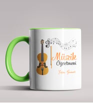 Kişiye Özel Müzik Öğretmeni Tasarımlı Pembe Renk Kupa Bardak 7 (Yeşil)