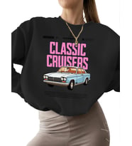 bisiklet yaka erkek 3 iplik şardonlu unisex Bej Klasik cruisers tişört tasarımı Baskılı Sweatshirt (Siyah)