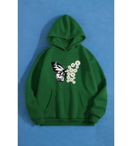 Papatya Kelebek Baskılı Oversize Sweatshirt (Yeşil)