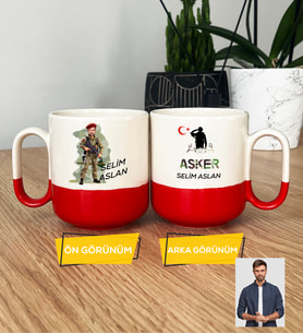 Kişiye Özel Karikatürlü Asker Pro Kupa Bardak Askere Hediye Asker Sevgiliye Hediye (Kırmızı)