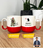 Kişiye Özel Karikatürlü Asker Pro Kupa Bardak Askere Hediye Asker Sevgiliye Hediye (Kırmızı)