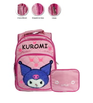 3 Gözlü Tüylü Kuromi İlkokul Çantası + Beslenme - Kuromi İlkokul Kız Çantası (Pembe)