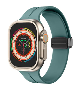 Apple Watch 49mm Ultra Seri Uyumlu Coastal Manyetik Tokalı Silikon Kordon (Haki)