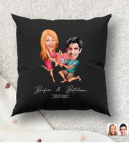 BK Gift Kişiye Özel Sevgililer Karikatürlü Premium Kumaş Siyah Kırlent Yastık, Ev Hediyesi, Ev Dekorasyonu, Kişiselleştirilmiş Yastık, Dekoratif Hediye (Model 14)