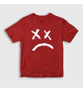 Presmono Unisex Çocuk Beyaz Sad Face Lil Peep T-Shirt 37995tt (Kırmızı)