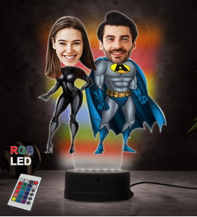 Doğum Günü Hediyesi,Sevgiliye Hediye, Kişiye Özel Fotoğraflı Süper Çift Karikatür 3D Led Lamba (RGB)
