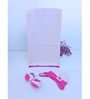 Şapka & Ayakkabılı Kapitone Bebek Battaniyesi - Pembe Puset & Bebek Arabası Örtüsü - %100 Pamuklu (Fuşya)