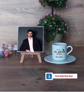 Din Kültürü Öğretmeni Fotoğraflı Dekoratif Taş, Ahşap Altlıklı Türk Kahvesi Fincanı Hediye (Model 2)