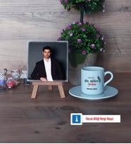 Din Kültürü Öğretmeni Fotoğraflı Dekoratif Taş, Ahşap Altlıklı Türk Kahvesi Fincanı Hediye (Model 2)