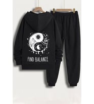 Unisex Yin & Yang Baskılı Eşofman Takımı (Siyah)