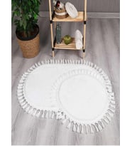My Evilla Modern Simirna Dekoratif  Peluş Oval Ponpon Saçaklı Klozet Takımı (Beyaz)