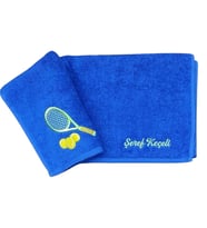 Alice Atelier İsme Özel %100 Pamuk Spor Tenis Raketi ve Topu İşlemeli Tenis Havlusu (Mavi)