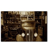 Cakapuzzle Garajdaki Antika Araba Sepya Resim  Puzzle Yapboz MDF (Ahşap) (255 Parça)