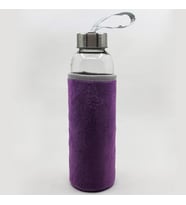 Peluş Kılıflı Cam Su Şişesi 500 ml (Mor)