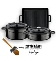 Lava Döküm 6X Trendy Serisi Döküm Demir Tencere Tava Çeyiz Seti (Siyah)