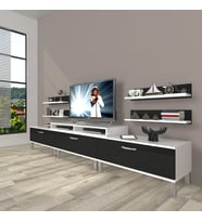 Decoraktiv Ekoflex 270r Slm Krom Ayaklı Tv Ünitesi Tv Sehpası (Beyaz-Siyah)