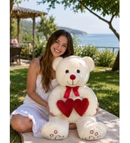 90 cm Çift Kalpli Pelüş Ayıcık Bobo (Krem)