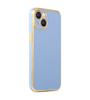 Apple iPhone 14 Kılıf Kenarları Gold Kamera Korumalı Renkli Pastel Silikon Siyah BARK (Mavi)