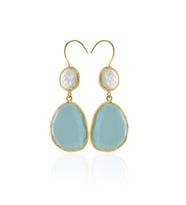 Kadir Jewellery 22 Ayar Altın Kaplama Kadın Sallantılı Küpe -El İşçiliği Ve Hipoalerjenik Küpe (Açık Mavi)