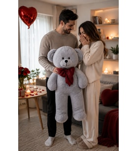 Harika Peluş 100 Cm Papyonlu Ayıcık (Gri)
