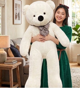 95 cm Papyonlu Peluş Ayıcık Hediyelik (Beyaz)