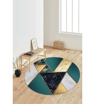 Dijital Baskılı Kaymaz Taban Yıkanabilir Yuvarlak Salon Halısı Koridor Halısı Paspas NDY-SD-539 (Yeşil)