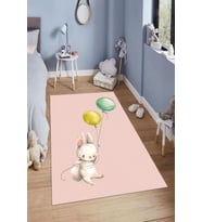 Dijital Baskılı Kaymaz Taban Yıkanabilir Kolay Temizlenir Modern Çocuk Odası Halısı NDÇ-HT-894 (Pembe)