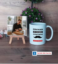 Erkek Öğretmene Hediye Fotoğraflı Dekoratif Taş, Kupa Bardak Beyaz Hediye (Model 1)