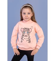 Toontoy Kız Çocuk Baskılı Balıkçı Yaka Pamuklu Sweatshirt (Somon)