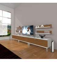 Decoraktiv Eko 270R Slm Krom Ayaklı Tv Ünitesi Tv Sehpası (Beyaz - Ceviz)