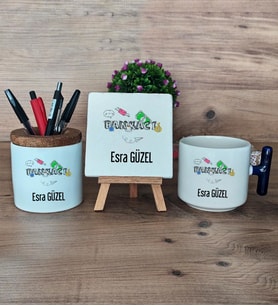 Bankacı Hediye Sepeti Kupa Bardak T Kulplu, Kalemlik ve Dekoratif Taş Bankacıya Hediye Bankacılar Günü Hediyesi (Model 2)