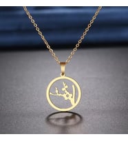 Kişiye Özel 925 Ayar Gümüş Halka Model Ağaç Dalı Kolye (Gold)