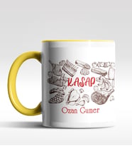 Kişiye Özel Kasap Tasarımlı Siyah Kupa (Beyaz-Sarı)